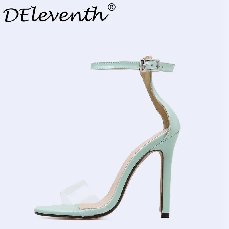 

2018 Hot Sale PVC Women Platform Sandals Super High Heels Female Transparen Crystal Party Dress Shoes Sandalia Feminina Green EU