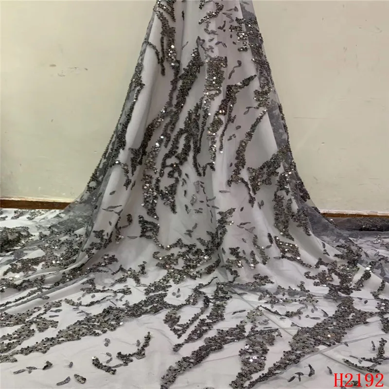 

2019 Luxury Net Lace Fabric Sequins Embroidered African French Lace Fabric Nigerian Lace For Party Dress HX2192