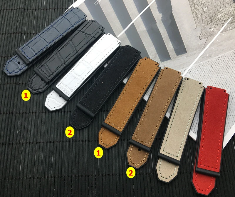 

Brand Convex Watch belt 23*15mm 20mm buckle Nubuck Leather band For Hublot Strap Men/women Watchband Belt Logo free tools