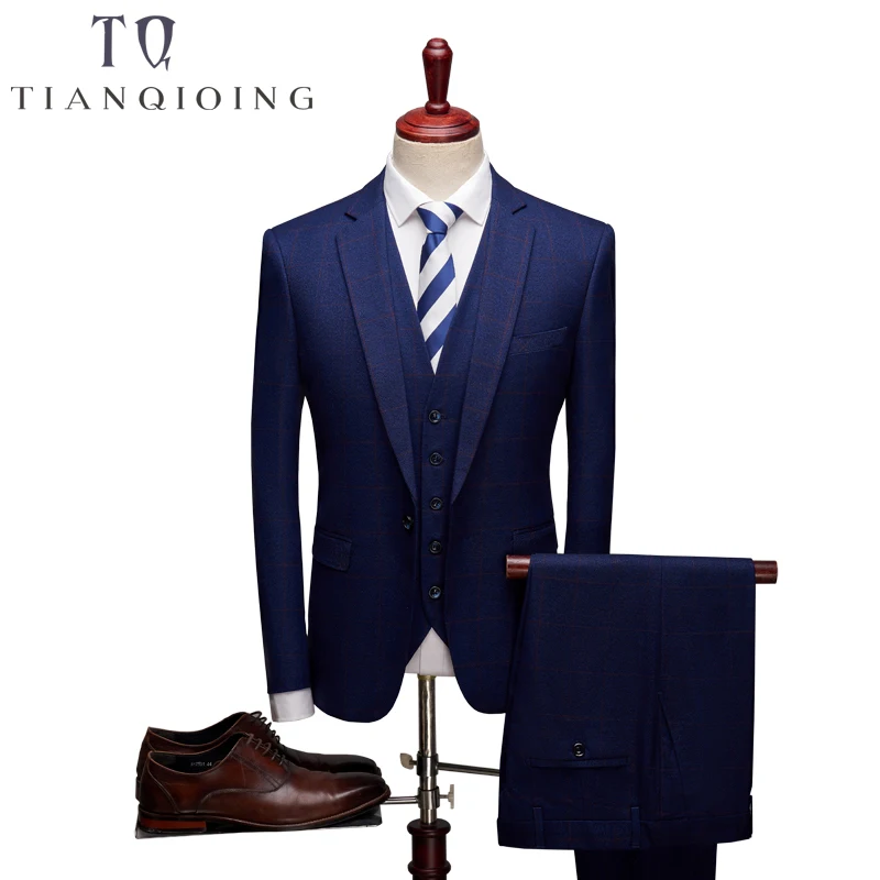 

2018 Fashion Men's Brand Casual Business Suit 3 Pieces Set / Men's Plaid Suits Blazers Trousers Pants Vest Waistcoat