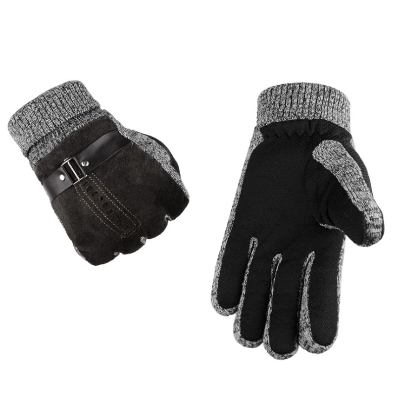 Зимние мужские кожаные перчатки, кашемировые толстые теплые мягкие Митенки на весь палец, тактические перчатки, теплые мужские перчатки для тренировки, лыжного вождения