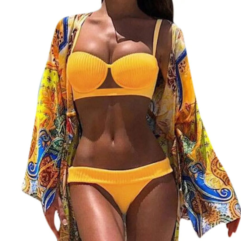 

Women Sexy Bikinis Solid Bikini Set 2019 Hot Sale Push-Up Padded High Waist Swimwear Bathing Swimsuit Beachwear Women Biquini*