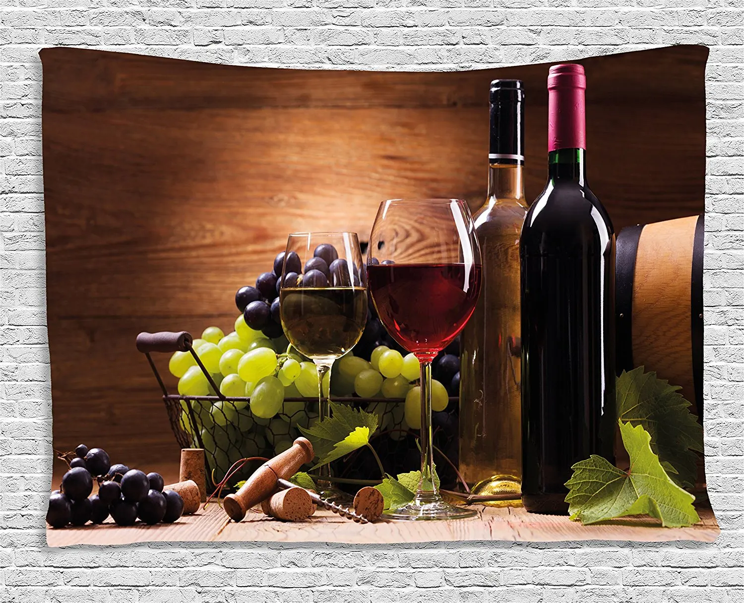 Wine Tapestry Glasses of Red and White Wine Served with Grapes French