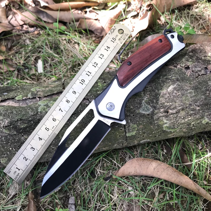 

DA130 440C Steel Blade all steel +solid wood Handle Folding Knife,Handmade Mini Hunting Knife, Rescue Knife EDC Tools