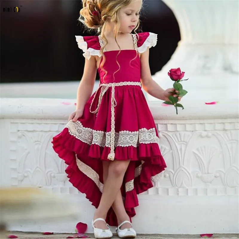 Одежда для детей, летнее платье для девочек, асимметричное кружевное платье с открытой спиной, платье принцессы, детская одежда, Vestido, От 1 до 5 лет