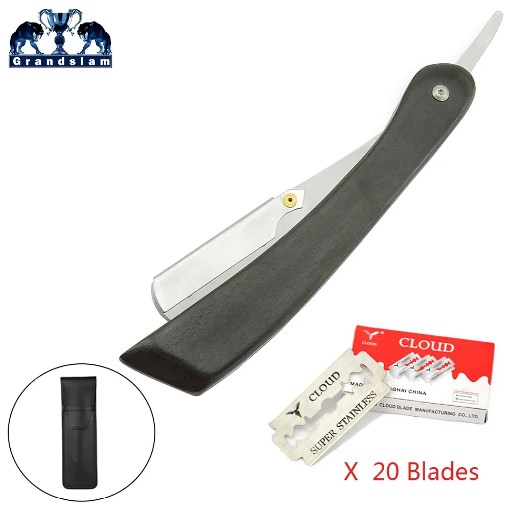 

Grandslam Straight Edge Shaving Razor Barber Mustache Haircut Knife For Men Shave Beard Ebony Wood Handle + Black Pouch