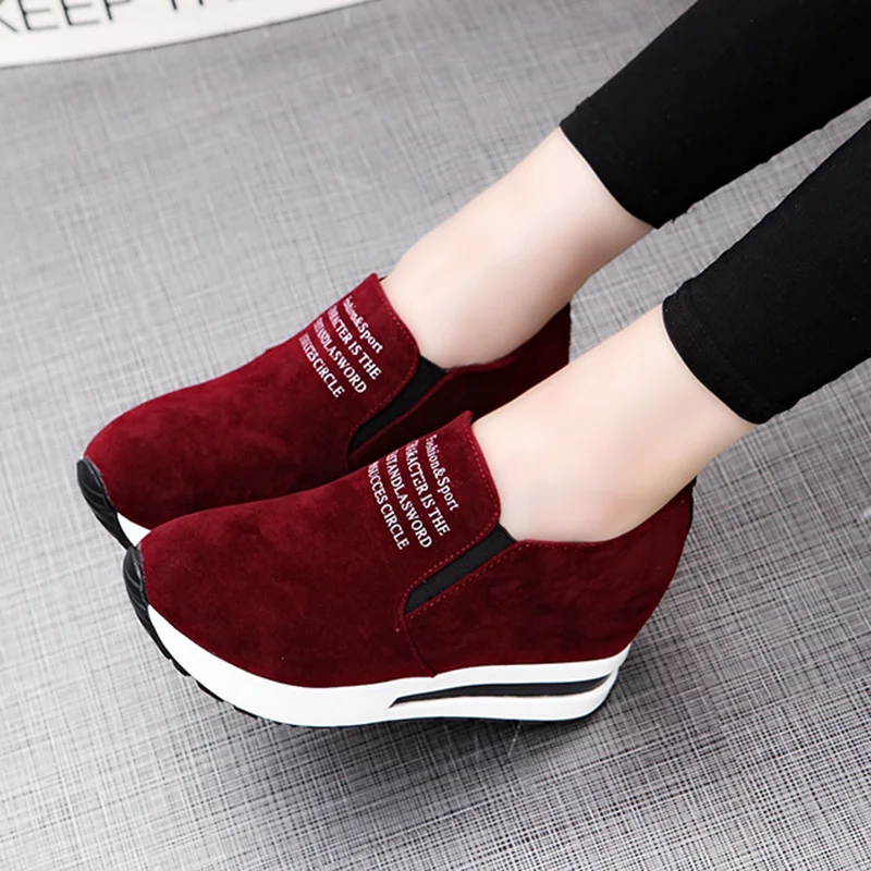 Women Loafers Platform Shoes Woman Increasing Loafer Slip on Flat Shoes Black Casual Shoes