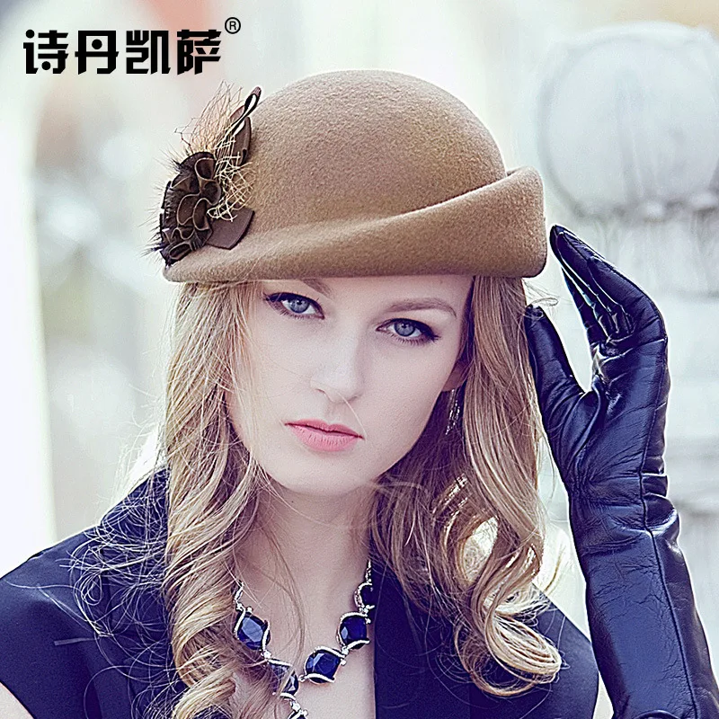 Элегантный женский шерсть цветок черная шляпа винтажное платье в английском стиле зима Для женщин чувствовал Французский Берет Шапки Bone Feminino - Цвет: C3