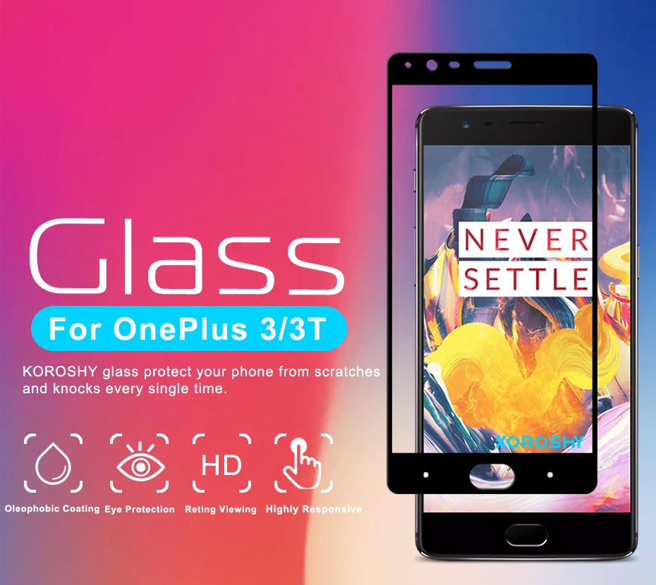KOROSHY Tempered Glass for OnePlus 3 3T Three T OnePlus3 OnePlus3T One Plus 1+3T 1+3 Full Cover Screen Protector 9H Glass Film (4)