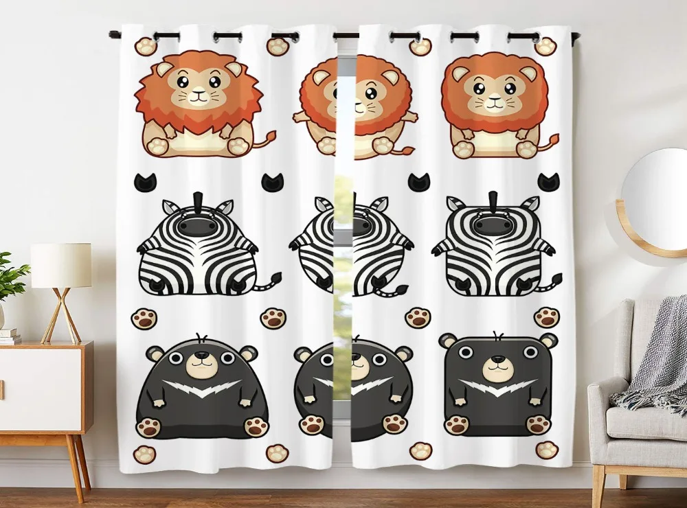 

HommomH Curtains (2 Panel) Grommet Top Darkening Blackout Room Cute Tropical Animal Zebra Lion