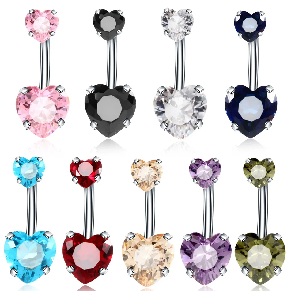 

Heart Crystal Belly Button Rings Belly Bar Navel Piercing Jewelry Hot Summer Women Jewelry Navel Piercing