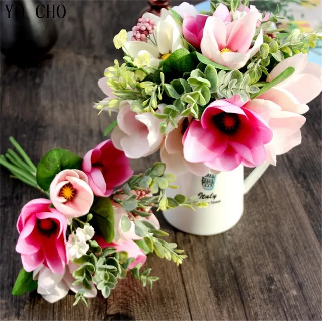 6 Head Decorative Flower Silk Magnolia Artificial Orchid 6 Head Decorative Flower Silk Magnolia Artificial Orchid Bouquet Fake Wedding Party Arrangement