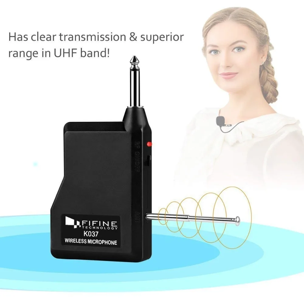 Fifine 20-Channel UHF Беспроводной петличный микрофон с отворотом система с передатчиком, мини нагрудный микрофон и портативный приемник