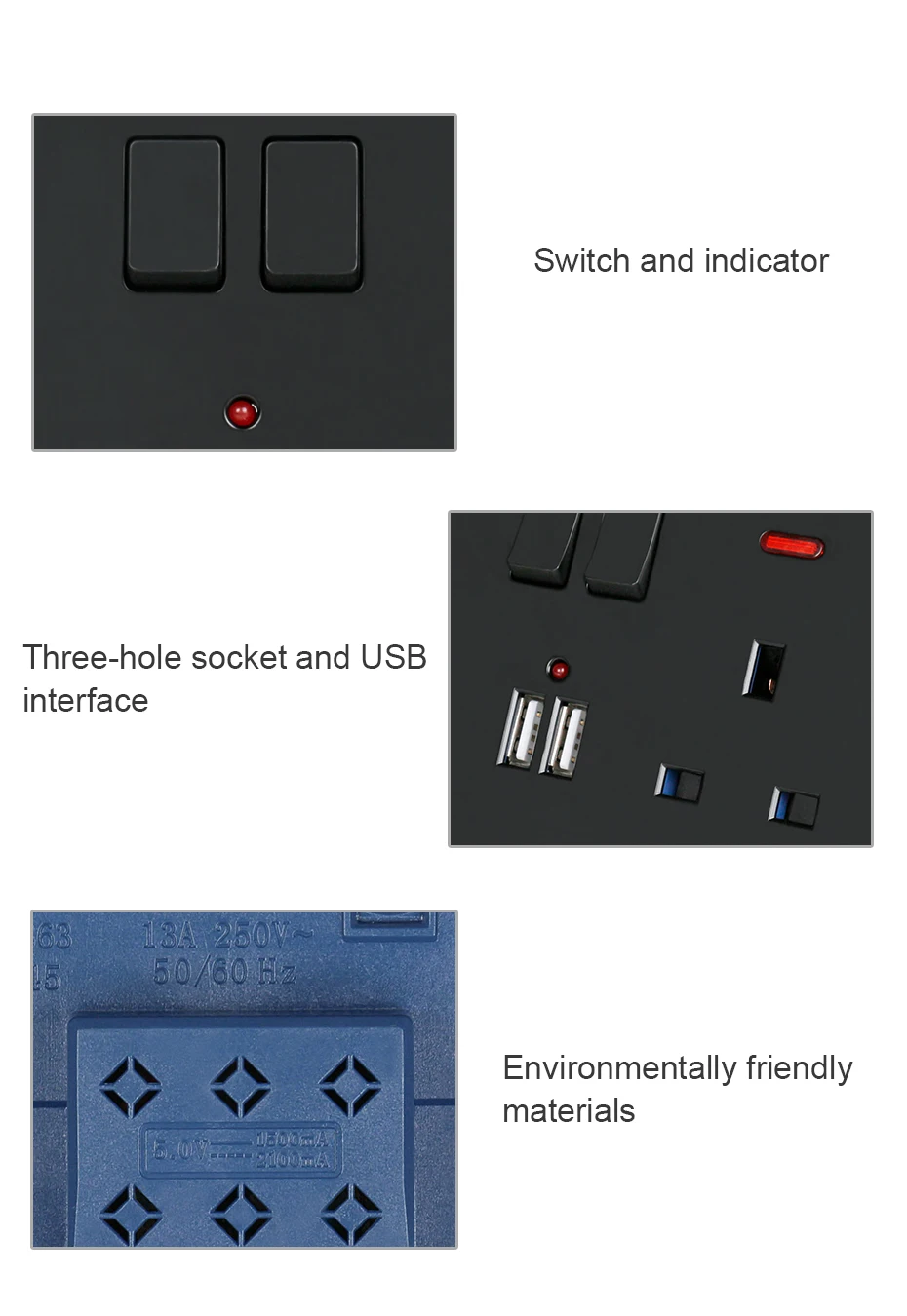 Minitiger настенный разъем питания двойной Великобритании стандартный отвод переключается 2.1A двойной USB зарядное устройство Порт светодиодный индикатор 146 мм* 86 мм черный цвет