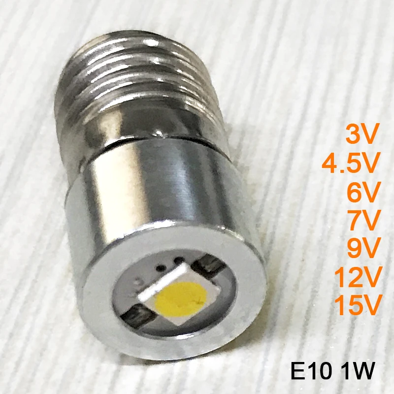 Положительная и отрицательная полярность может использоваться E10 1 Вт 3 в 3,7 в 4,5 в 6 в 7 в 9 в 12 В 15 в светодиодный фонарик лампы с чипами 1 Вт