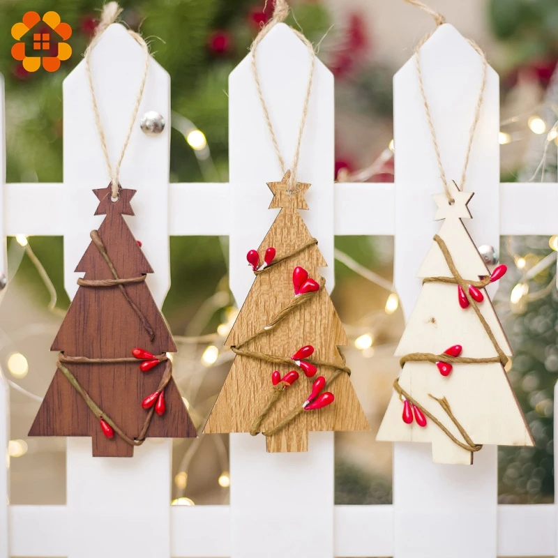 

3PCS Christmas Wooden Tree Shape Pendants Ornaments 3 Types DIY Ornaments Xmas Tree Ornaments For Christmas Party Decoration