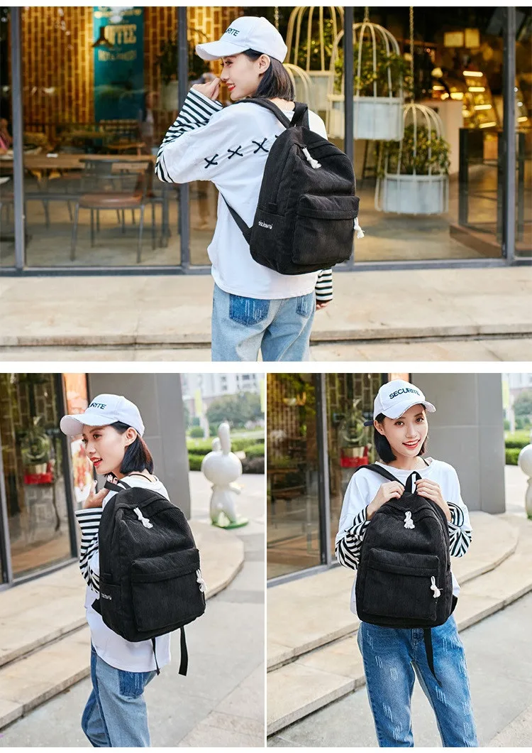 Casual backpacks women big capacity School Bags For Girls Soft Corduroy Bookbags Female Travel Rucksacks laptop backpack (15)