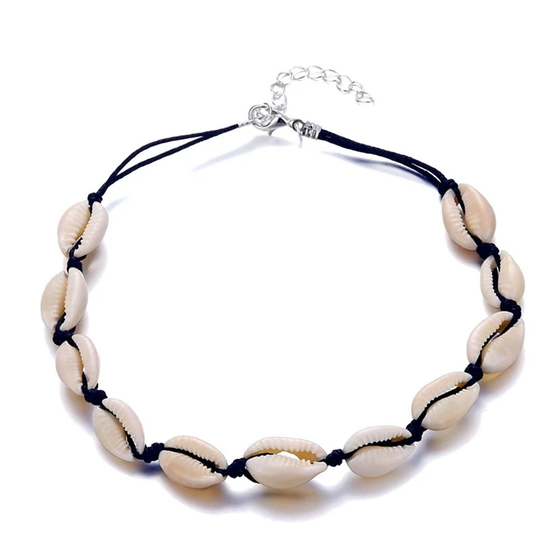 

Fashion Black Rope Chain Natural Seashell Choker Necklace Collar Necklace Shell Choker Necklace For Summer Beach Gift