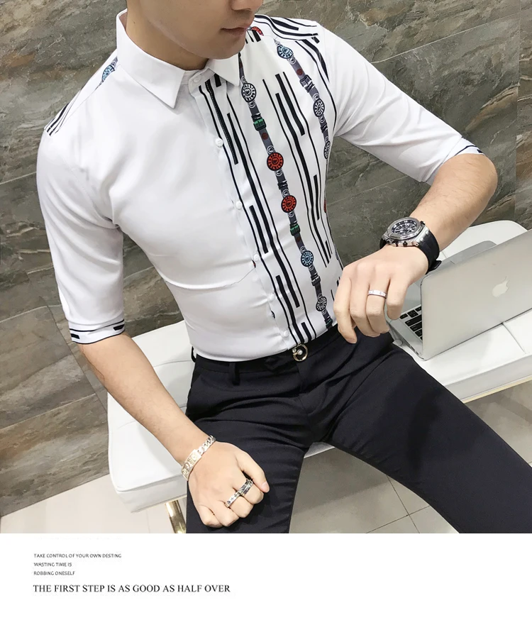 2019 английская рубашка Мужская модная дизайнерская Повседневная приталенная рубашка с принтом, рубашки с коротким рукавом для ночного