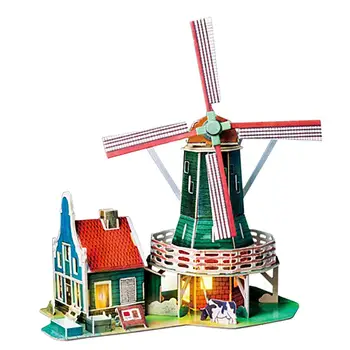 

1/24 Wooden Miniature DIY Dollhouse Windmill Doll House Model 3D Puzzle Decoration Educational Toys Gift for Children Kids