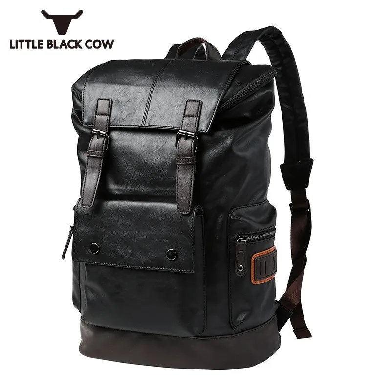 

Vintage PU Leather Belt Buckle Man Backpack Casual Teenagers School Backpacks Large Capacity Laptop Backpack Travel Bags Male