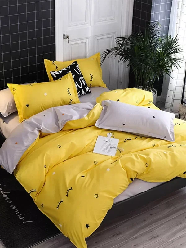 Smiling Face Lovely Yellow Bedding Sets Duvet Cover Five Pointed