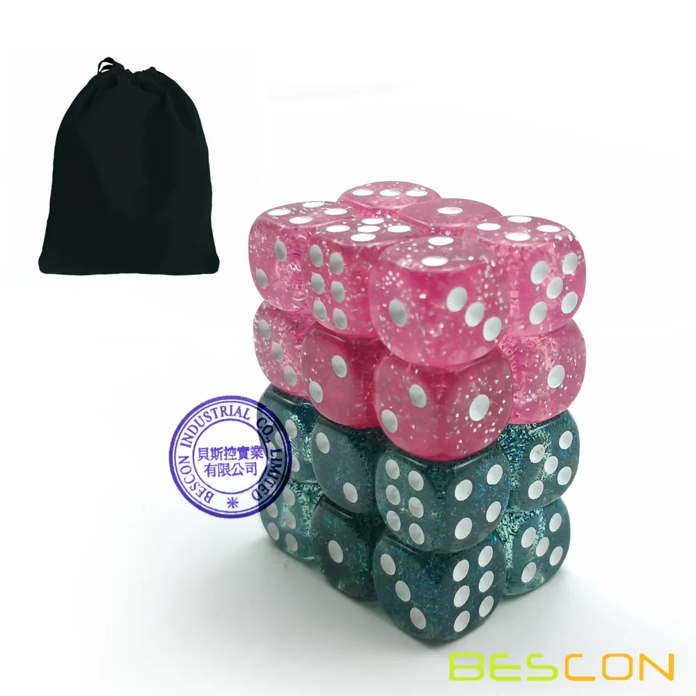 Набор из 24 штук в бархатном мешочке с кулиской Bescon блестящие кубики 6