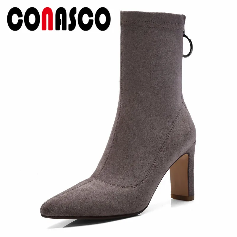 

CONASCO Women Socks Boots New Mid-calf Slim High Warm Autumn Winter Martin Shoes Sexy High Heels Party Club Prom Pumps