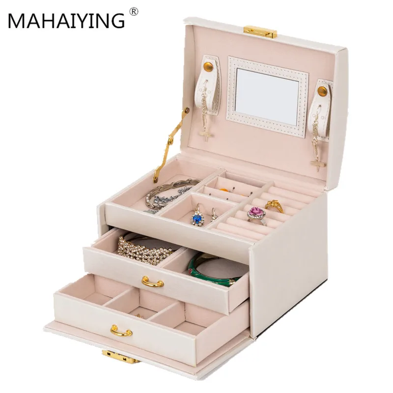 

Factory Price European And American Style Leather Jewelry Box Spot Rain Silk Pattern Hot Sslling Jewel Casket Gift Best Choice