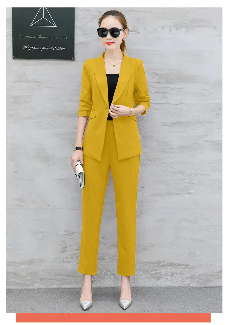 Ellacey Блейзер брюки костюмы женские 2019 Весна Тонкий Темперамент Мода двухсекционный костюм офисные женские 2 шт. брюки костюм