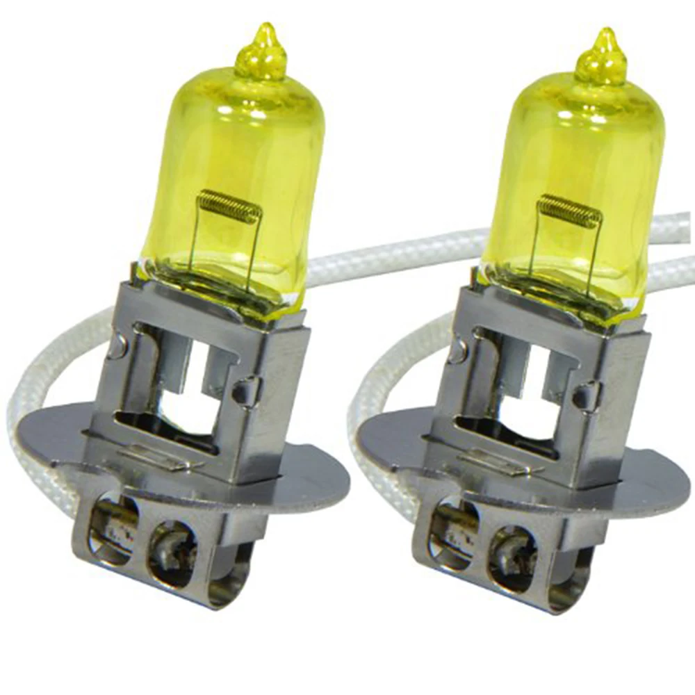 2 x H3 PK22S 12V 3000K 55W Golden Yellow Auto Car HOD Halogen Bulbs