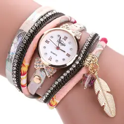 DUOYA Новые поступления для женщин Ретро кожа обмотки браслет лист кулон часы reloj mujer Horloges Uhren Damen 533
