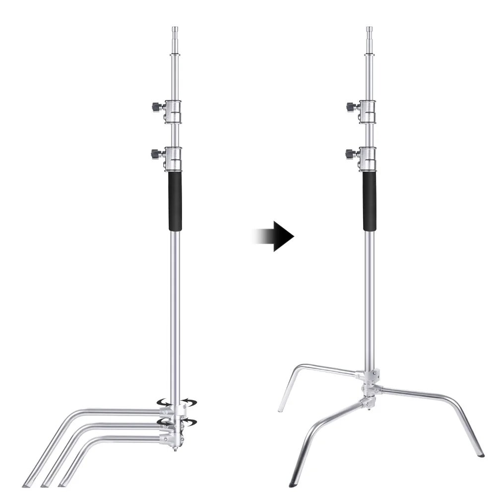  Neewer Upgraded Stainless Steel Heavy Duty C-Stand with One Adjustable Flexible Leg 58.6-121.6 inch