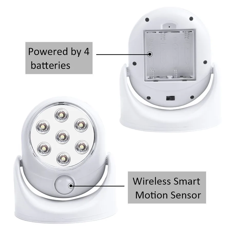 Датчик движения вращающийся Ночной светильник на батарейках беспроводной 7 Вт светодиодный настенный светильник для помещений и улицы настенный светильник для коридора