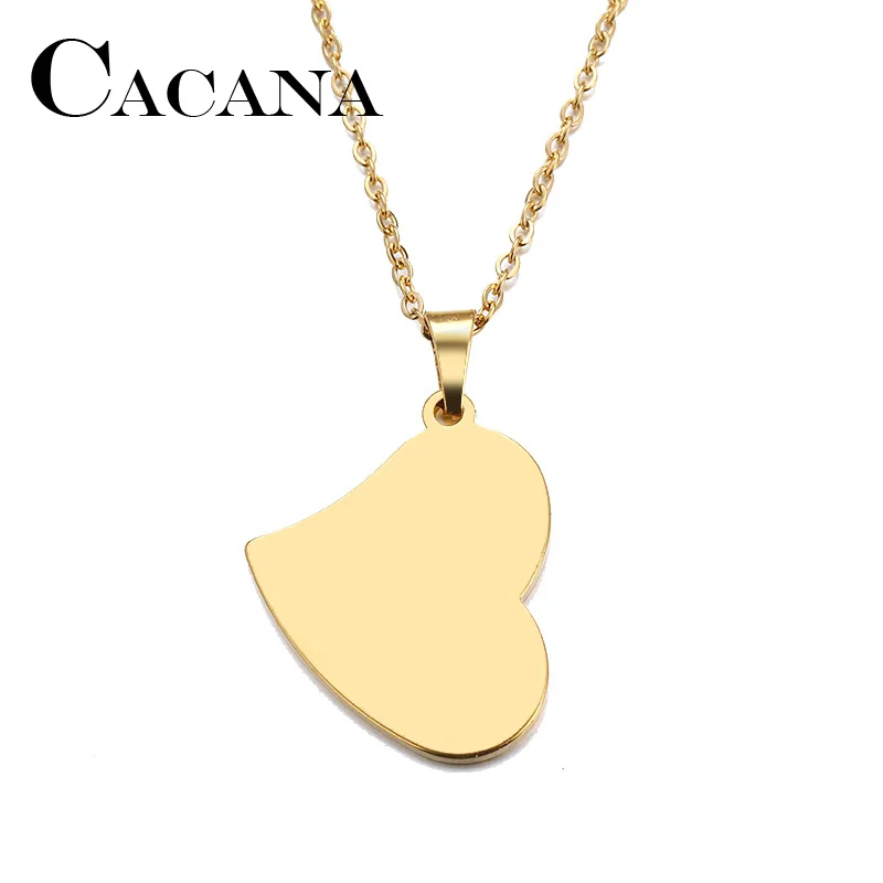 CACANA Stainless Steel Necklace For Women Man Lover's Real Heart Gold And Silver Color Pendant Necklace Engagement Jewelry