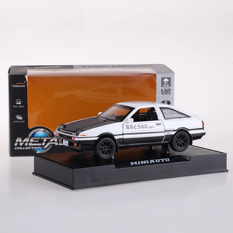 Начальный D для Toyota AE86 1:28 Сплав модель автомобиля аниме мультфильм Форсаж с вытягиванием звуковой светильник игрушки Автомобильные украшения - Название цвета: White-Black Hood