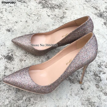 

2019 New Sexy Rhinestone High Heels Shoes Gold Sequins Women Pumps Pointed toe Woman Crystal Wedding dress Shoes stilettos heels