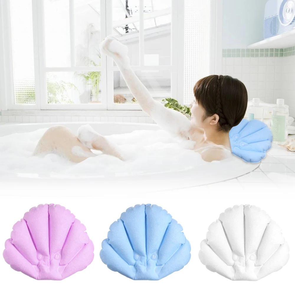 

Home Inflatable SPA Pillow For Bath Suction Cups Bathtub Pillow Shell Shaped Bath Headrest Neck Cushion Bathroom Accessories