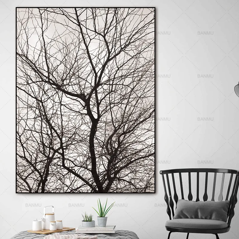 Настенные картины скандинавские деревья зимние абстрактные для гостиной художественные украшения скандинавские рисунки на холсте без рамки