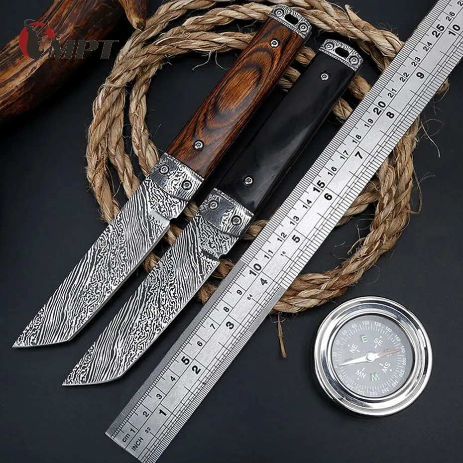 

damascus hunting knife Handmade Damascus Steel Straight Pocket Tactical Army Knife Survival Fixed Blade Ebony Handle Camping