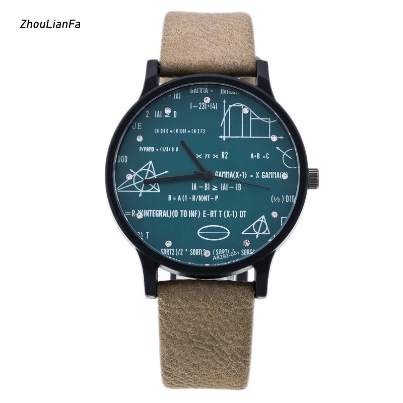 

Geometric Element Men's Watch PU Leather Band Casual Quartz Wrist Watch Fashion Mathematical Formula Wristwatch Mens Clock