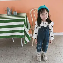 Новые джинсовые комбинезоны в дырочку для девочек и мальчиков, Модные осенние детские джинсовые штаны, размеры от 1 до 6 лет, PX200