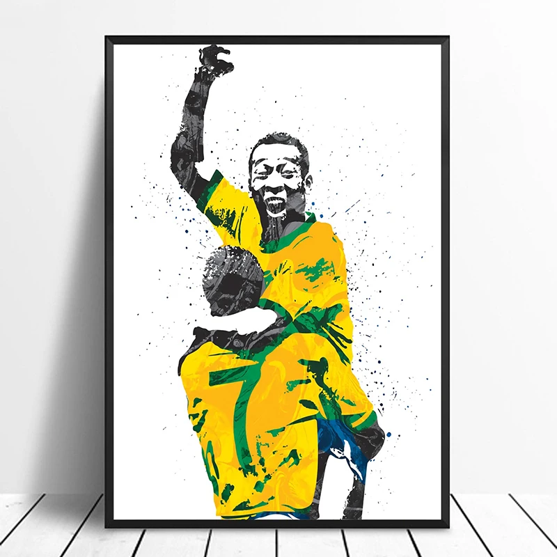 Pele البرازيل لكرة القدم نجم كرة القدم الرياضة قماش ملصق جدار الفن طباعة الاطفال ديكور المنزل ديكور جدار ديكور قماش اللوحة