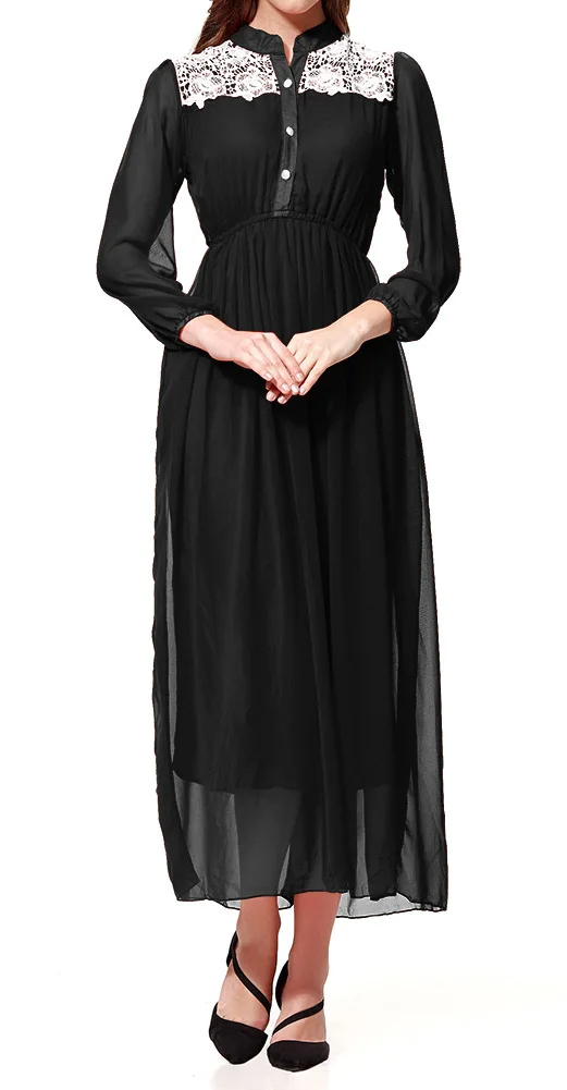 New 2016 Muslim Womens font b Abaya b font Kaftan Chiffon Maxi Long Sleeve Dress Stand