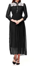 New 2016 Muslim Womens Abaya Kaftan Chiffon Maxi Long Sleeve Dress Stand Neck Mid-Calf Empire Waist Islamic Styles Long Dresses