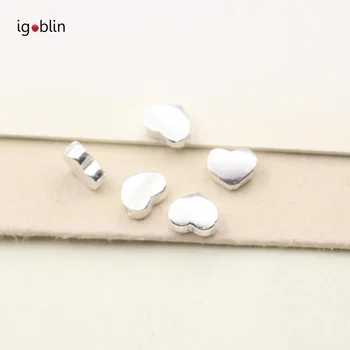 

3D Smooth Heart Shaped Simple Design Handmade Bracelet Material DIY Bracelets Accessory 0.7MM Real Silver Separation Bead i026G