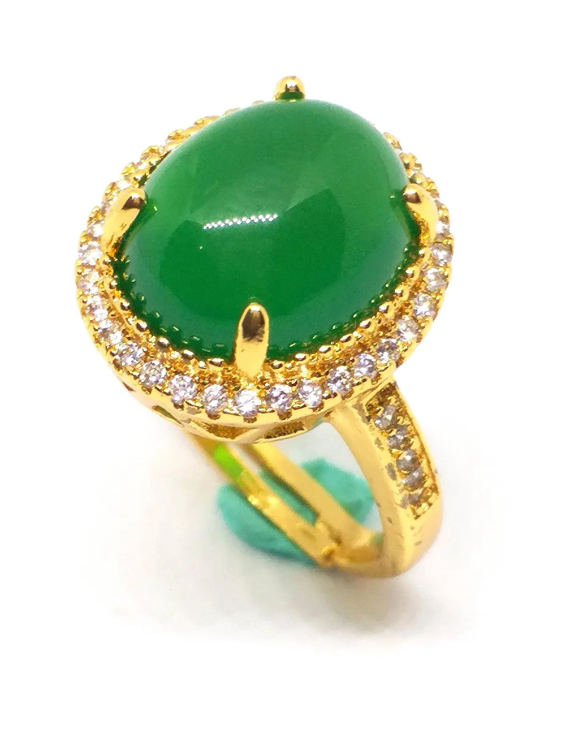 Women Gold Rings With Stones Ladies For Metal 18K Plated Green Jade