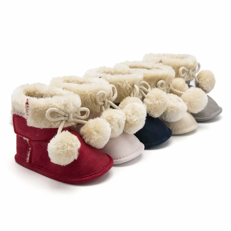 

Baby Girl Shoes Winter Warm Toddler Boots Cotton Soft Sole Infant First Walkers Newborn Snow Boots Plush Balls Crib Shoes 0-18M