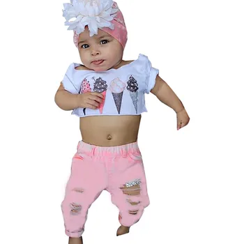 

New Baby Girl Clothes Newborn Sets Outfit Short Sleeve Cartoon Print ice cream Tops Pants 2Piece kit Dropshipping roupa infantil