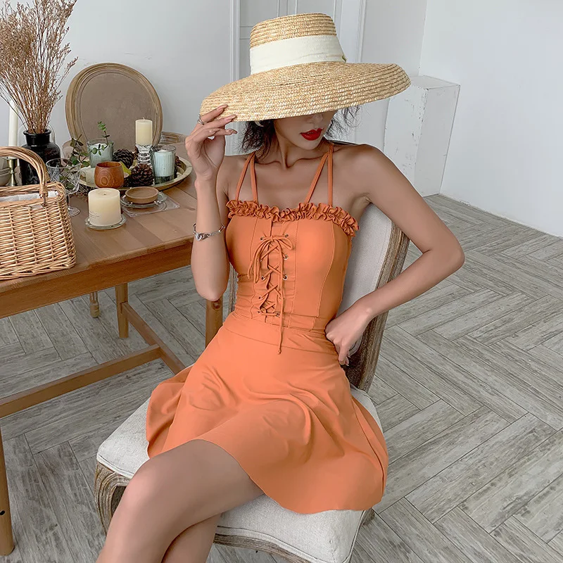 

Swimsuit Woman One Piece Closed Swim Wear Swimming Suit For Women Push Up Female Skirt Block Solid Polyester Sierra Surfer